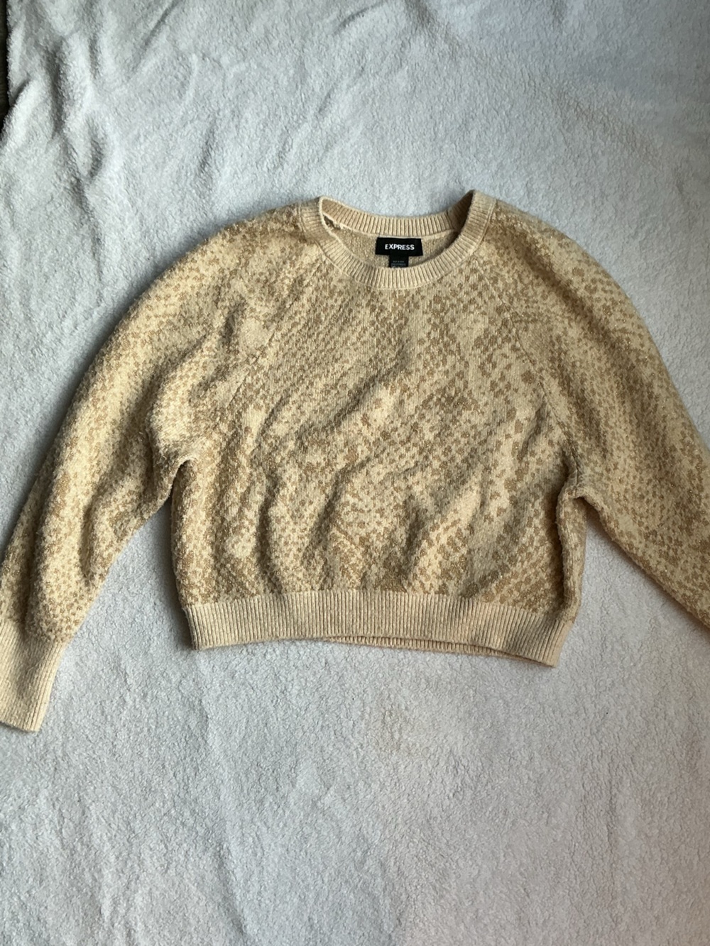 Express Cream Patterned Crewneck Sweater